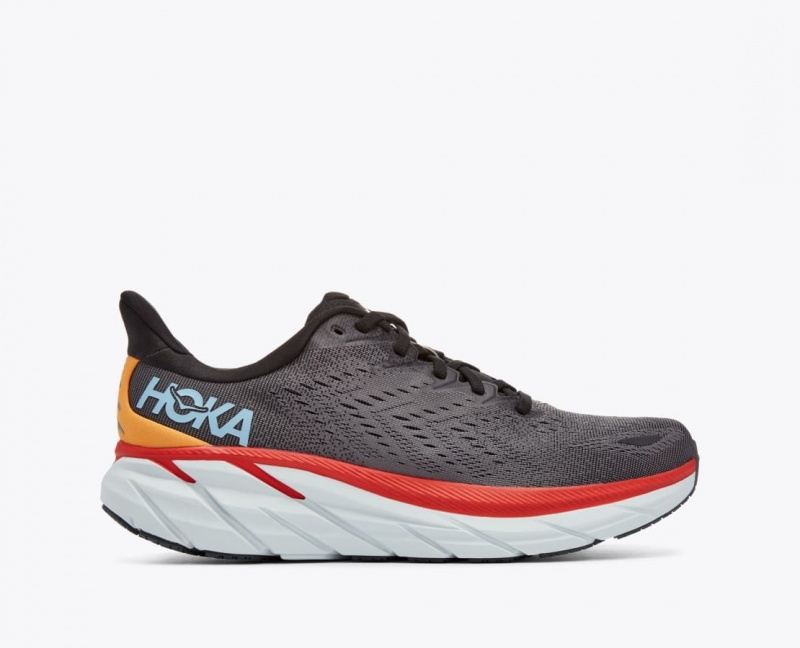 Dark Grey / Red HOKA Clifton 8 Men\'s Running Shoes | 375496ZXA