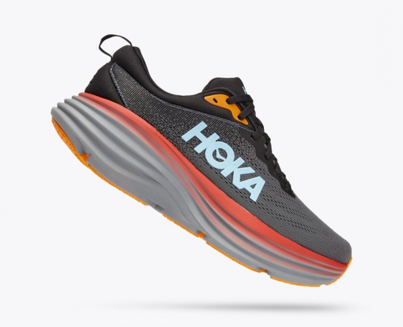 Dark Grey / Red / Black HOKA Bondi 8 Men's Running Shoes | 349610HGT