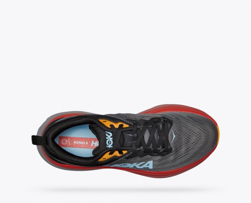 Dark Grey / Red / Black HOKA Bondi 8 Men's Running Shoes | 349610HGT