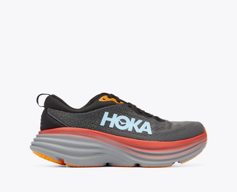 Dark Grey / Red / Black HOKA Bondi 8 Men\'s Running Shoes | 349610HGT