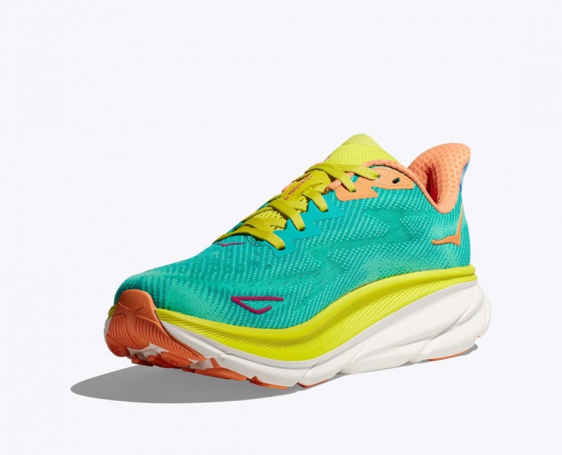 Dark Turquoise / Green HOKA Clifton 9 Men's Running Shoes | 895467KHI