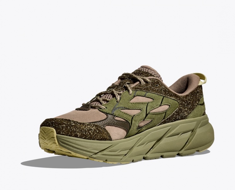 Green / Beige HOKA Elite Terrain System Clifton L Suede Men's Sneakers | 804719BFR