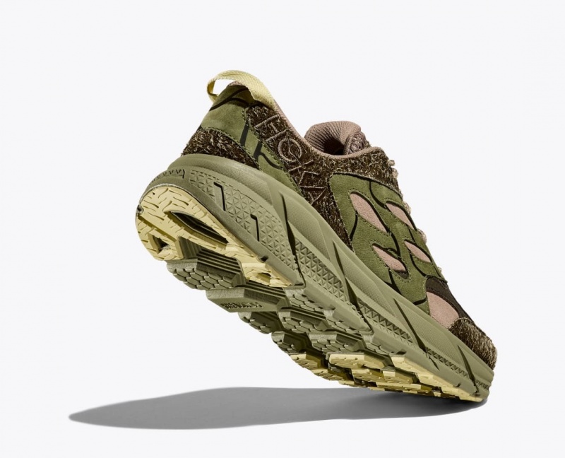 Green / Beige HOKA Elite Terrain System Clifton L Suede Men's Sneakers | 804719BFR