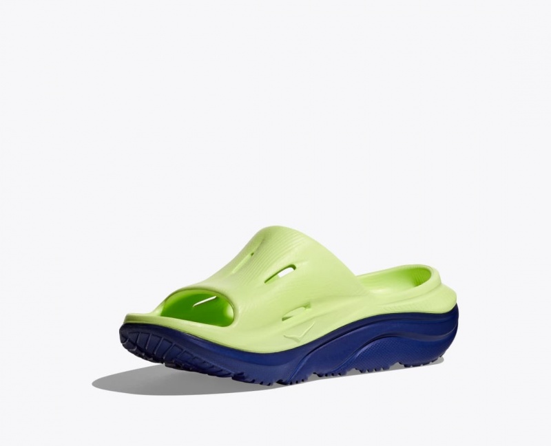 Green / Navy HOKA Ora Recovery 3 Kids' Slides | 910874SHV