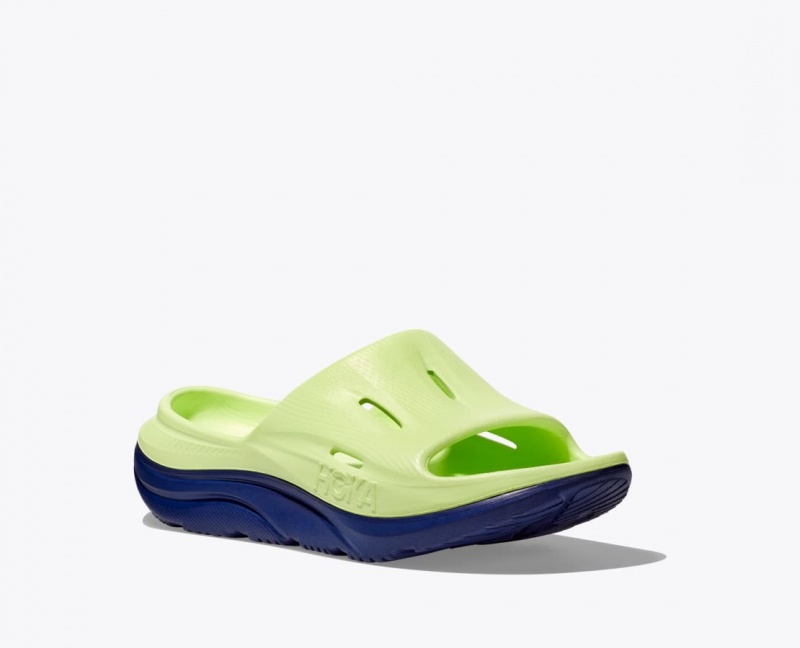 Green / Navy HOKA Ora Recovery 3 Kids' Slides | 910874SHV