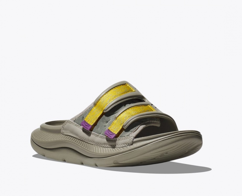 Khaki / Yellow HOKA Ora Luxe Men's Slide | 862947UHF