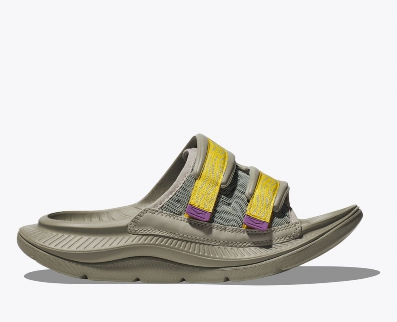 Khaki / Yellow HOKA Ora Luxe Men\'s Slide | 862947UHF