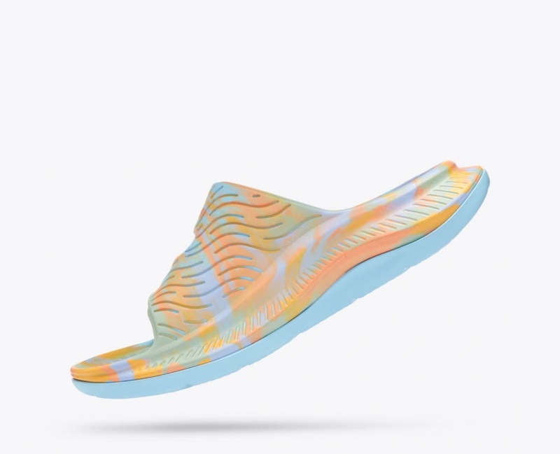 Light Blue / Orange HOKA Ora Luxe Men's Slide | 603279GND