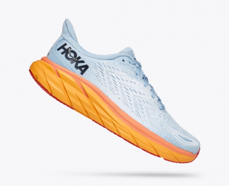 Light Blue / White / Orange HOKA Clifton 8 Women's Running Shoes | 573680NYW