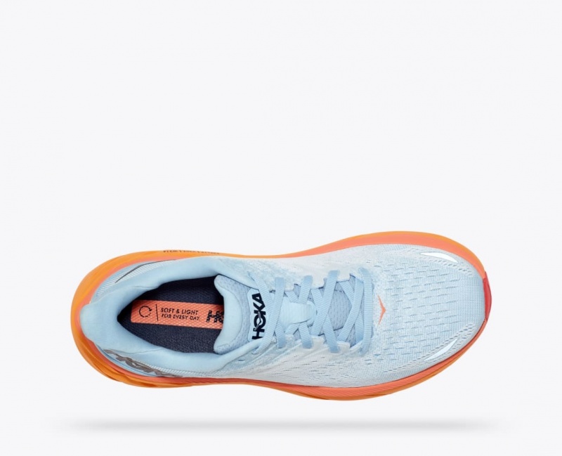 Light Blue / White / Orange HOKA Clifton 8 Women's Running Shoes | 573680NYW