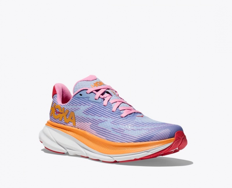 Light Purple / Orange / Pink HOKA Clifton 9 Kids' Running Shoes | 869314BJO