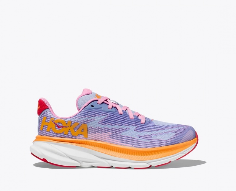 Light Purple / Orange / Pink HOKA Clifton 9 Kids\' Running Shoes | 869314BJO