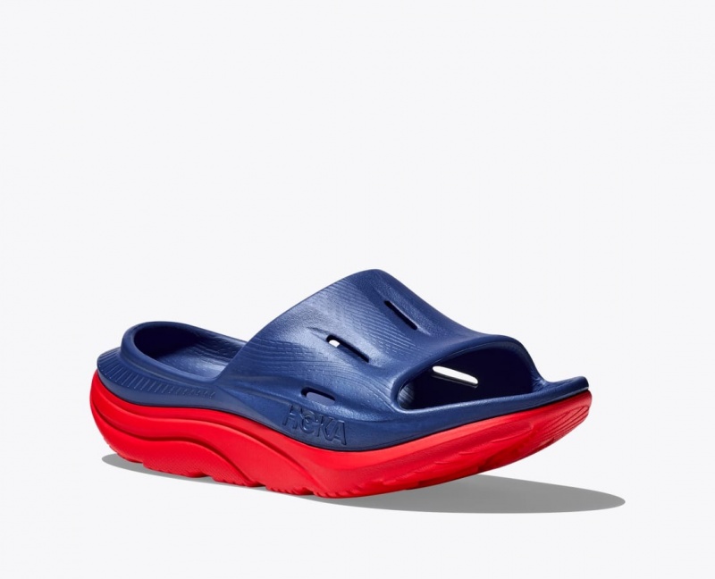 Navy / Red HOKA Ora Recovery 3 Women's Slide | 187536NCK