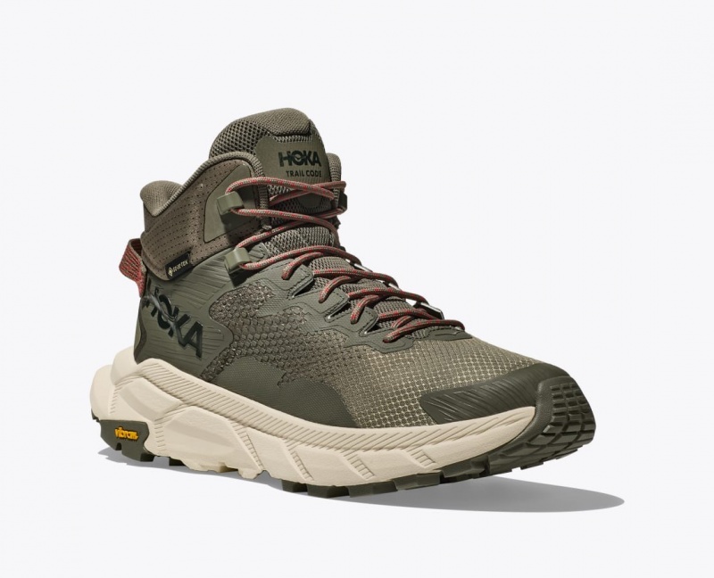 Olive Green HOKA Trail Code GTX Men's Hiking Boots | 892351AQU