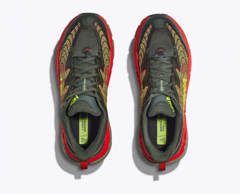 Olive / Red HOKA Mafate Speed 4 Men's Trail Running Shoes | 645012JSI