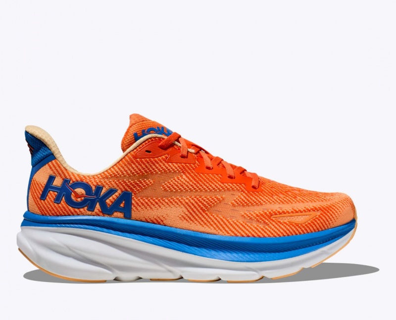 Orange / Blue HOKA Clifton 9 Men\'s Running Shoes | 321854KTV