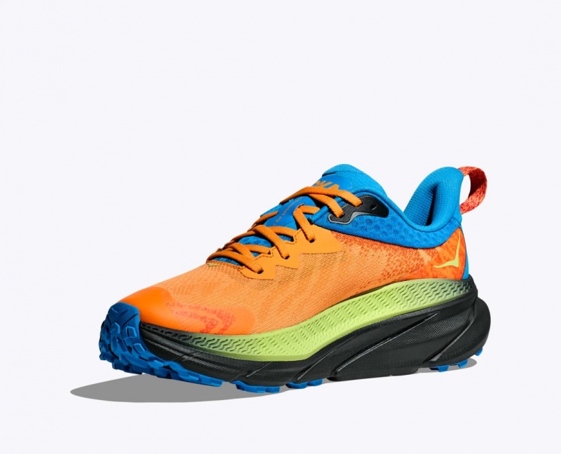 Orange / Green / Blue HOKA Challenger 7 GTX Men's Trail Running Shoes | 819620WDE