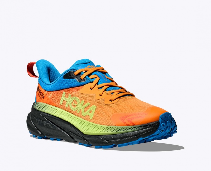 Orange / Green / Blue HOKA Challenger 7 GTX Men's Trail Running Shoes | 819620WDE