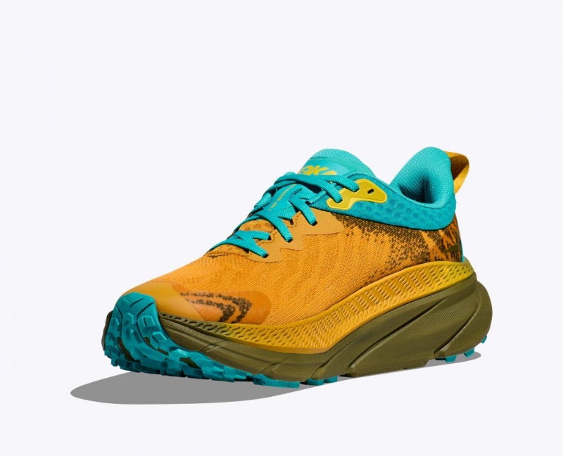 Orange / Olive / Turquoise HOKA Challenger 7 GTX Men's Trail Running Shoes | 218067CVB