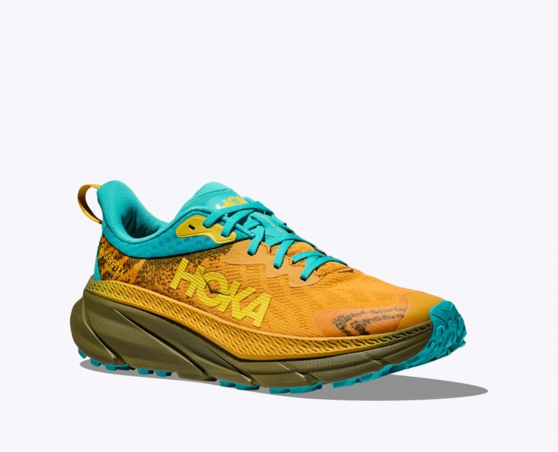 Orange / Olive / Turquoise HOKA Challenger 7 GTX Men's Trail Running Shoes | 218067CVB