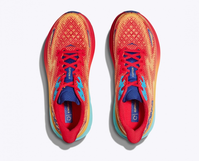 Orange / Red / Blue HOKA Clifton 9 Women's Running Shoes | 103962BGO