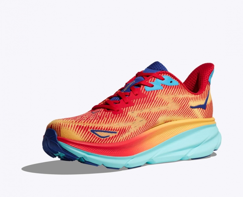 Orange / Red / Blue HOKA Clifton 9 Women's Running Shoes | 103962BGO