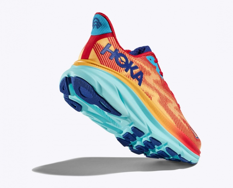 Orange / Red / Blue HOKA Clifton 9 Women's Running Shoes | 103962BGO