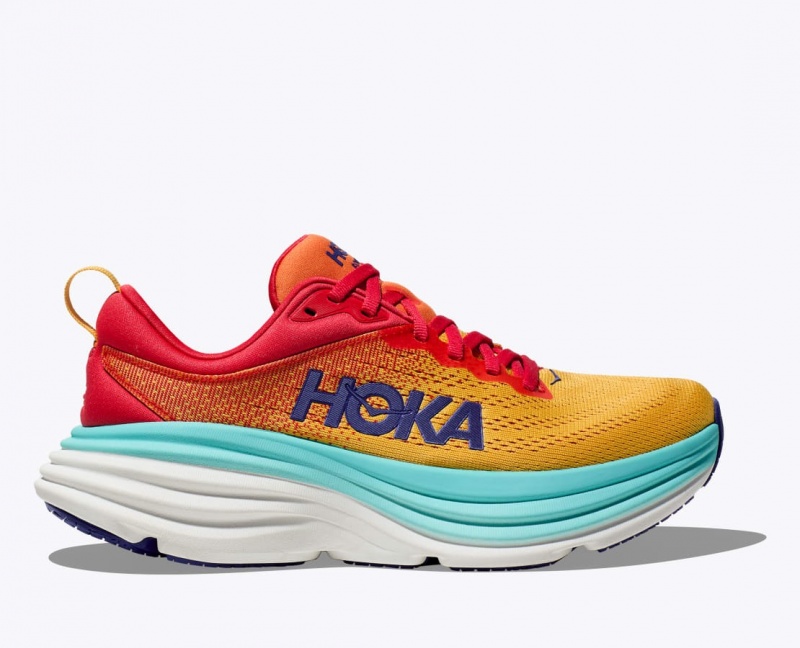 Orange / Red / Turquoise HOKA Bondi 8 Men\'s Running Shoes | 541687HOQ