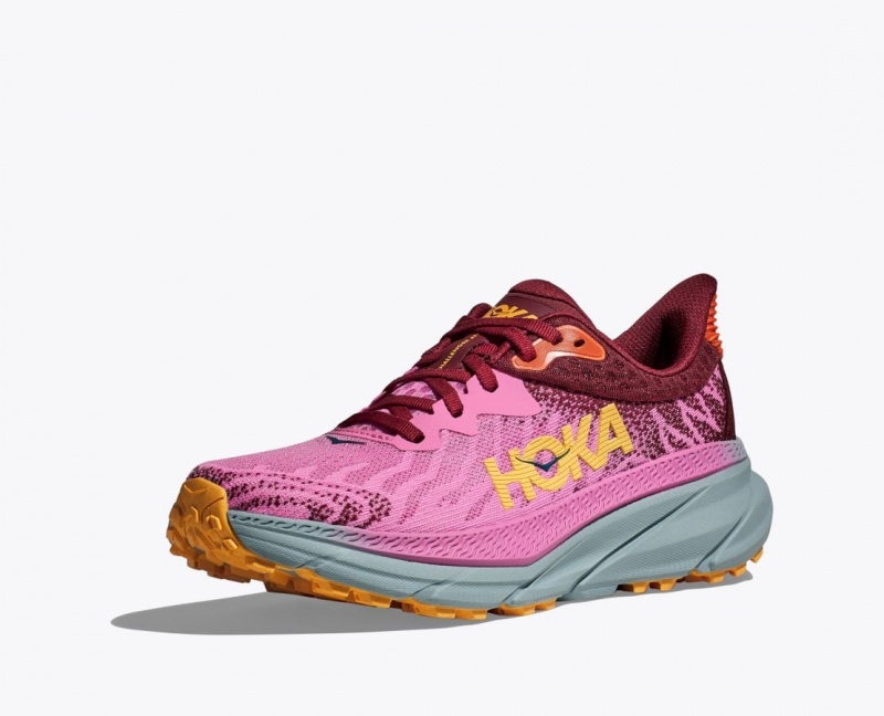 Pink / Dark Red HOKA Challenger 7 Women's Trail Running Shoes | 523849EXY