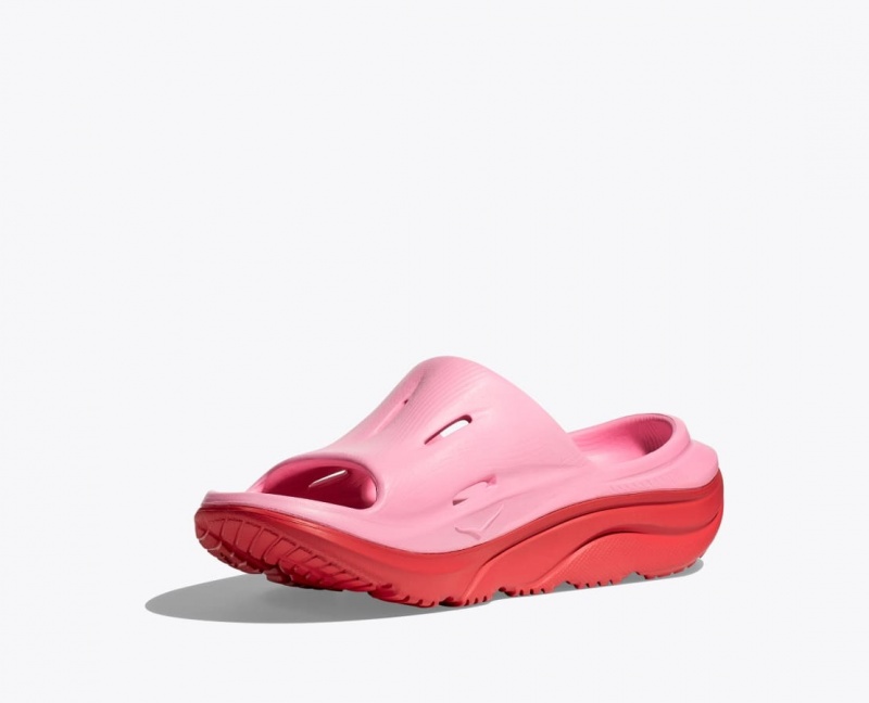 Pink / Red HOKA Ora Recovery 3 Kids' Slides | 182465VEA