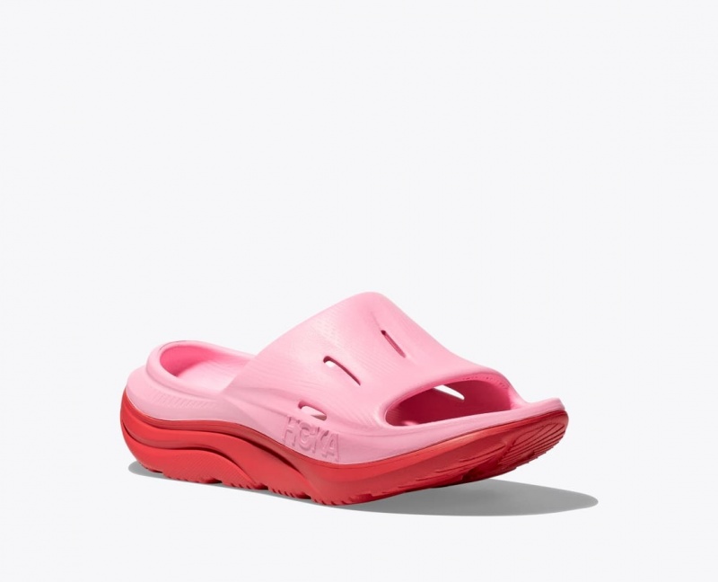 Pink / Red HOKA Ora Recovery 3 Kids' Slides | 182465VEA