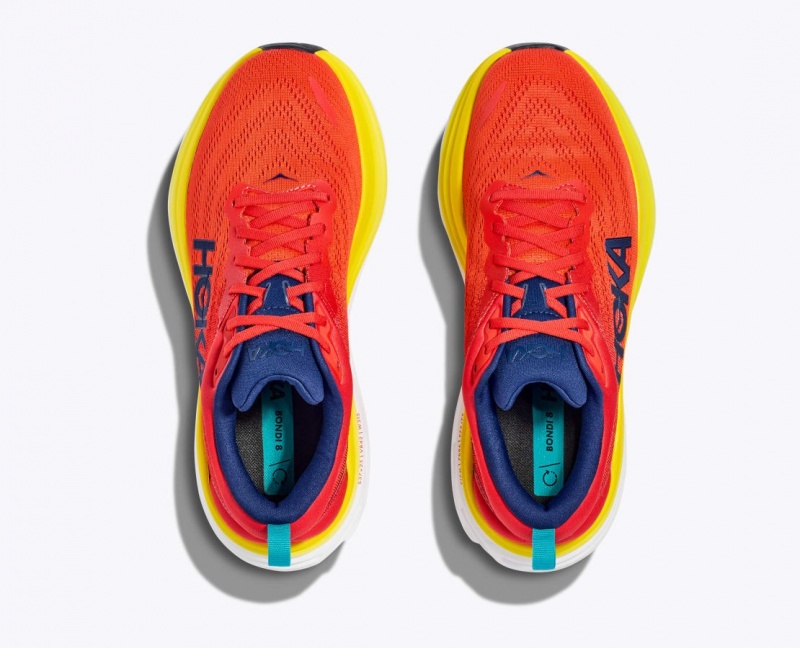 Red / Yellow HOKA Bondi 8 Men's Running Shoes | 013427EUW