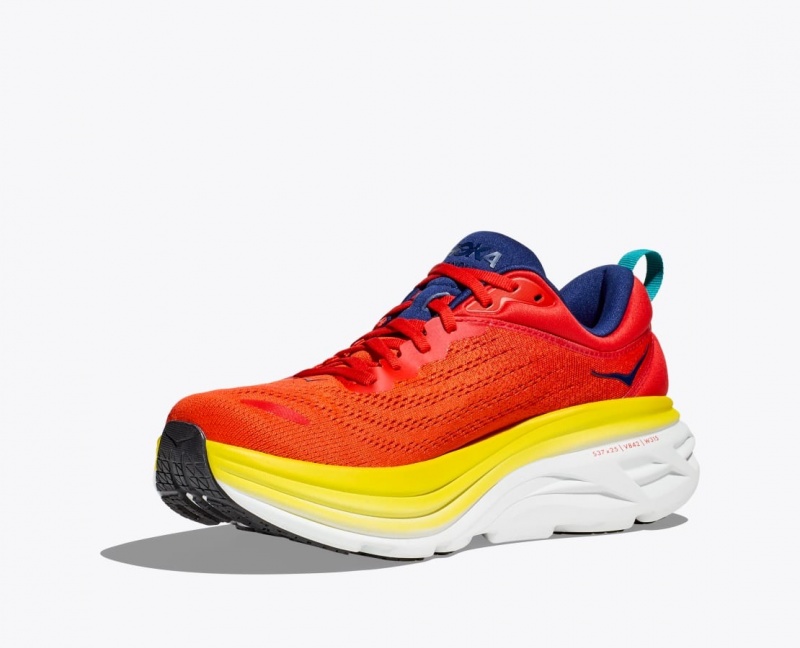 Red / Yellow HOKA Bondi 8 Men's Running Shoes | 013427EUW