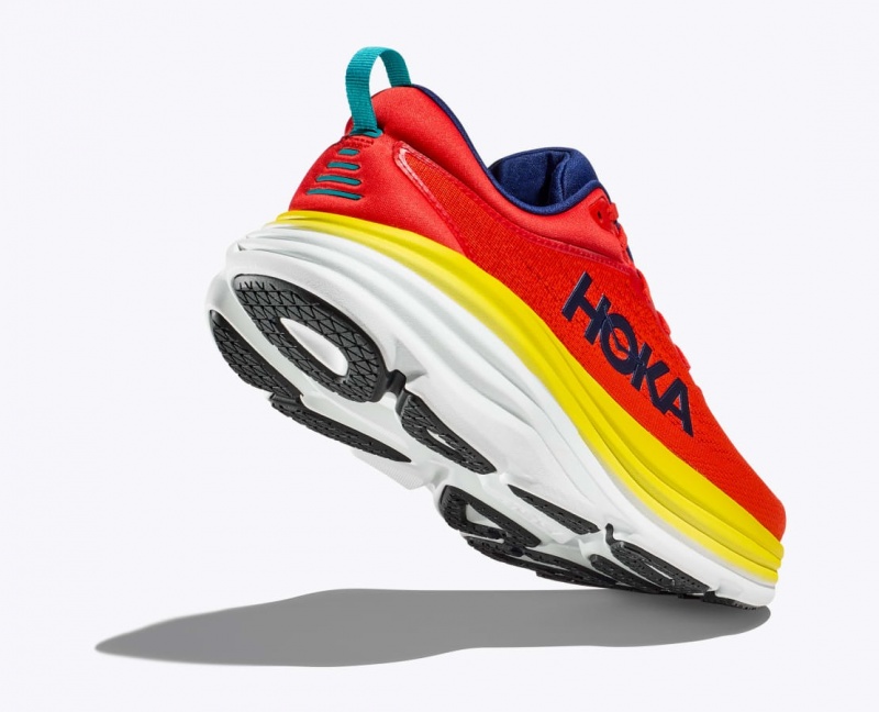 Red / Yellow HOKA Bondi 8 Men's Running Shoes | 013427EUW