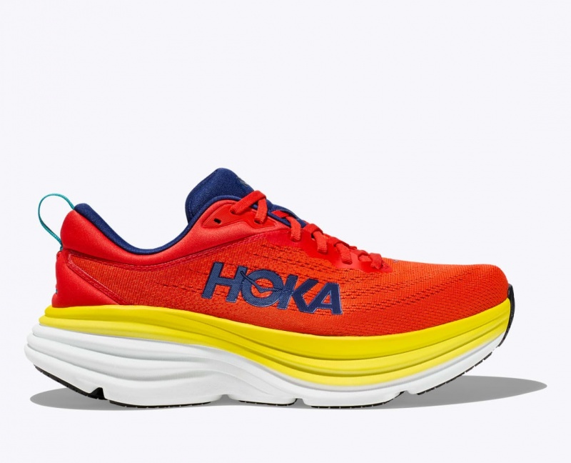 Red / Yellow HOKA Bondi 8 Men\'s Running Shoes | 013427EUW