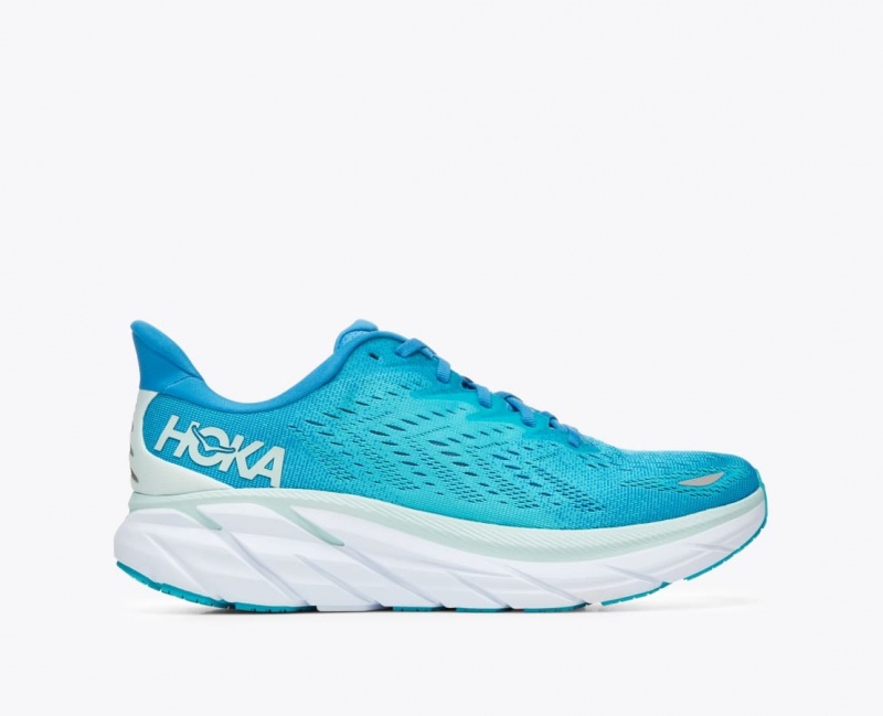 Turquoise HOKA Clifton 8 Men\'s Running Shoes | 783546MDI