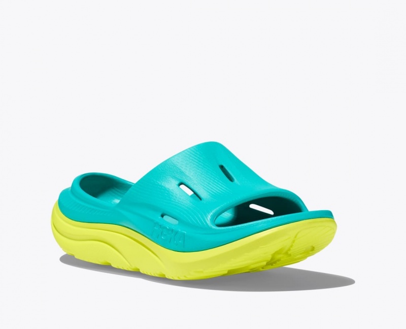 Turquoise / Green HOKA Ora Recovery 3 Kids' Slides | 619408FRA