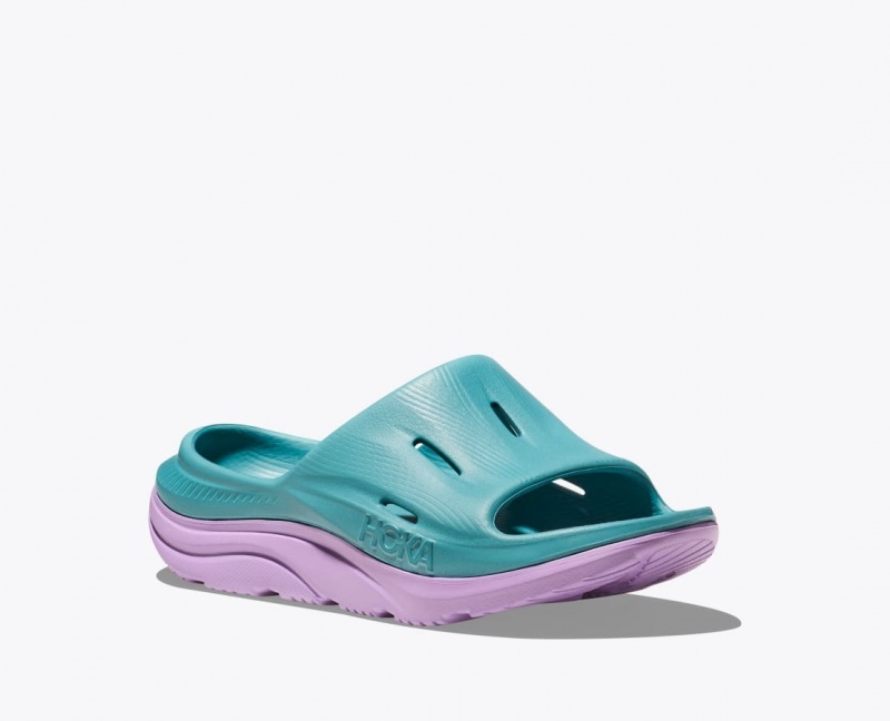 Turquoise / Light Purple HOKA Ora Recovery 3 Kids' Slides | 043175NRC