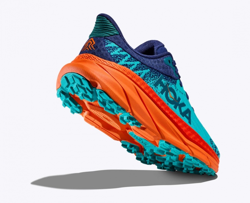 Turquoise / Orange HOKA Challenger 7 Men's Trail Running Shoes | 879134SZO