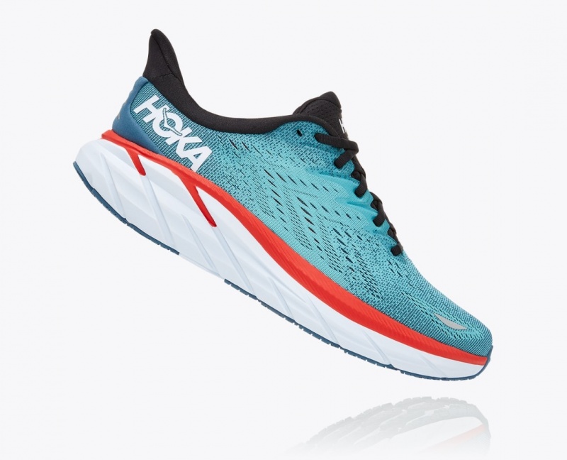 Turquoise / Red HOKA Clifton 8 Men's Running Shoes | 469827RFT