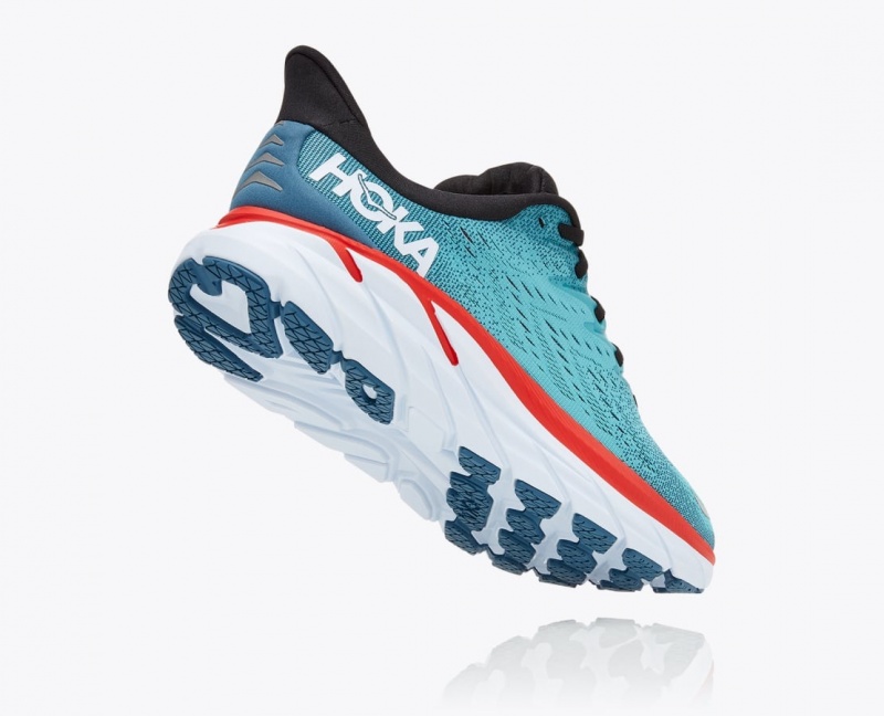 Turquoise / Red HOKA Clifton 8 Men's Running Shoes | 469827RFT