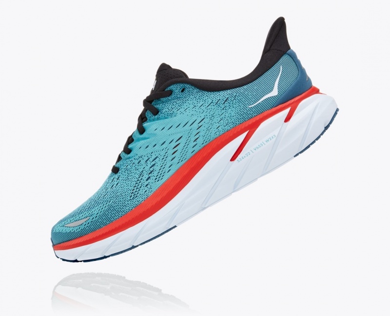 Turquoise / Red HOKA Clifton 8 Men's Running Shoes | 469827RFT