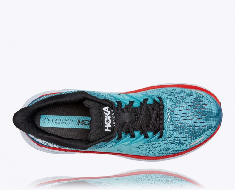 Turquoise / Red HOKA Clifton 8 Men's Running Shoes | 469827RFT