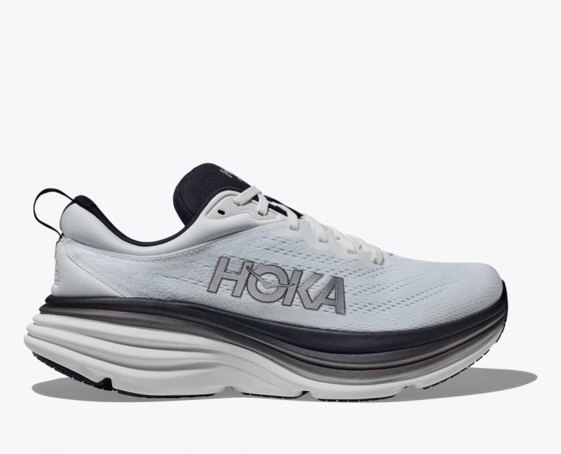 White / Black HOKA Bondi 8 Men\'s Running Shoes | 174903IHQ