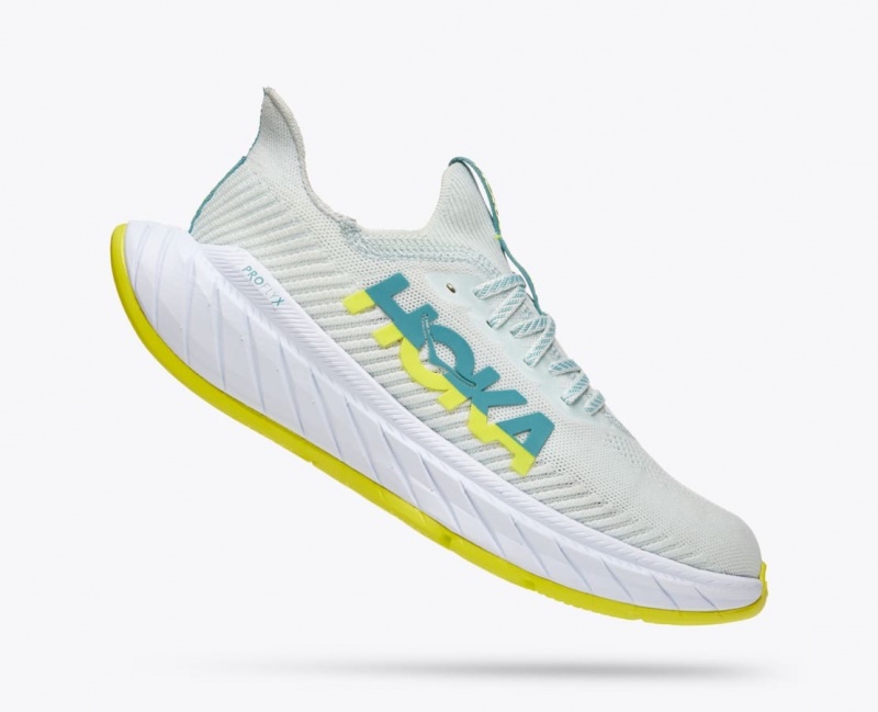 White / Green HOKA Carbon X 3 Men's Running Shoes | 189063RWS