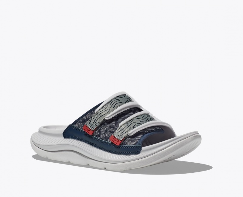 White / Grey HOKA Ora Luxe Men's Slide | 398650HPD