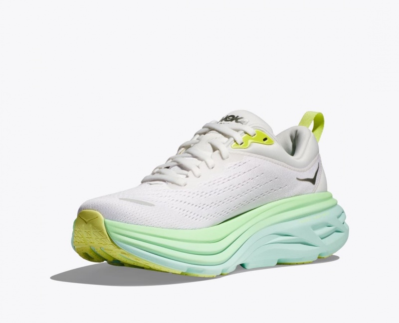 White / Light Green HOKA Bondi 8 Women's Running Shoes | 458920FLH