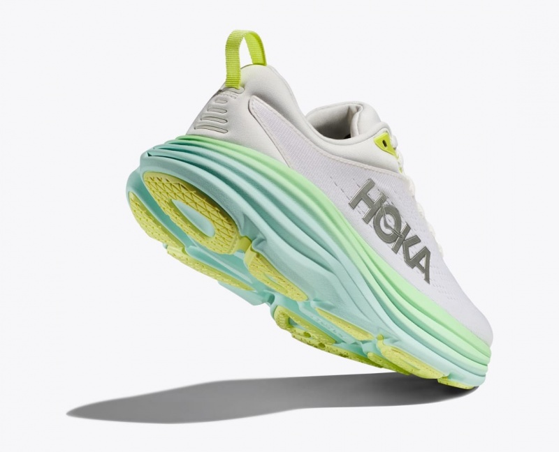 White / Light Green HOKA Bondi 8 Women's Running Shoes | 458920FLH