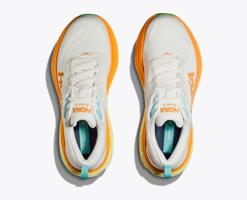 White / Orange HOKA Bondi 8 Men's Running Shoes | 917348LUE