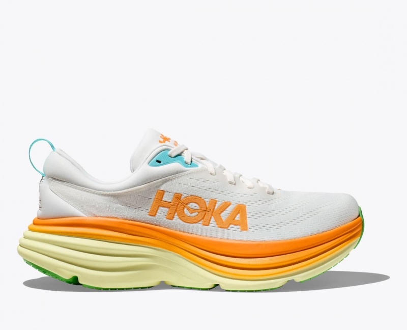 White / Orange HOKA Bondi 8 Men\'s Running Shoes | 917348LUE